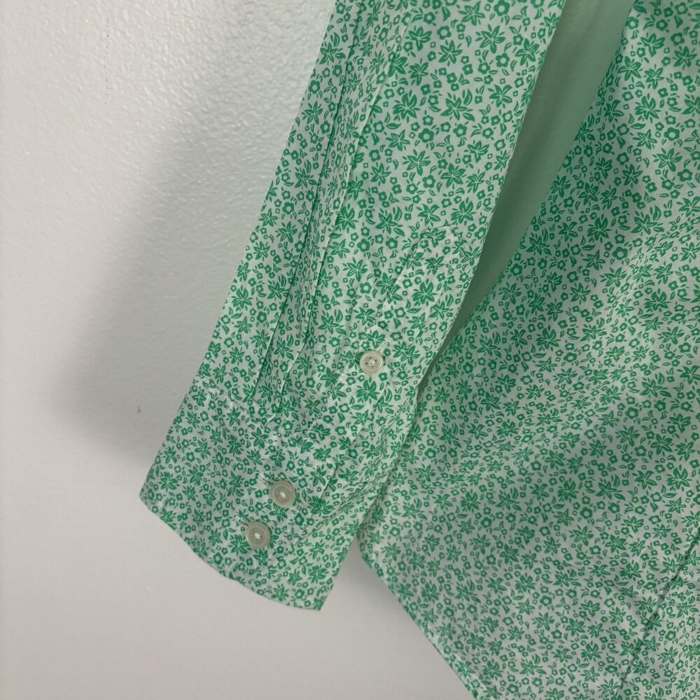 J. Crew Button Up Shirt Short Long Sleeve Green Floral Lightweight Breathable - Picture 8 of 10